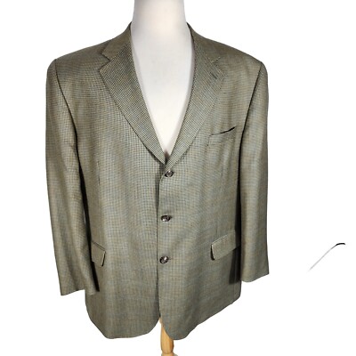 Kasper Mens 50R Biege Herringbone Silk Wool Poly Blend Sport Coat B39