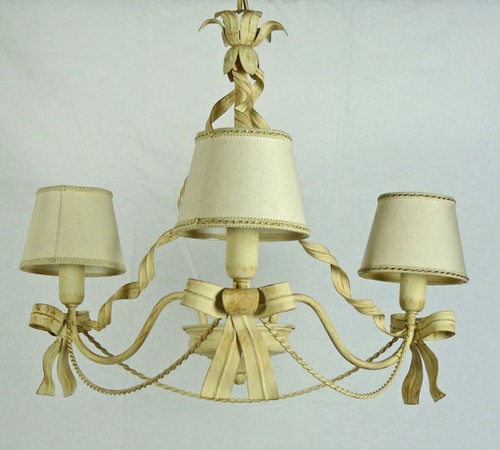 Lampadario stanza da letto con 3 luci in avorio con paralumi shabby chic art.602 - Imagen 8 de 8