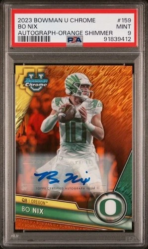 2023 BOWMAN U CHROME BO NIX ORANGE SHIMMER AUTO 12/25 PSA 9 Broncos Oregon