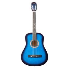 Blue 38-inch Round Acoustic Guitar with Picks, Capo, Case, Tuner, and Strap