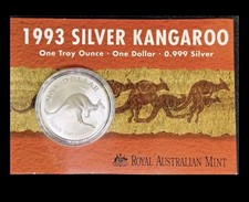 1993 RAM $1 Australian Silver Ag Kangaroo 1oz Fine Silver Coin - Carded