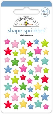 Doodlebug Sprinkles Puffy Stickers Christmas Eve Bright Colored Stars Pink Green