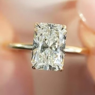 4.1CTW Radiant Cut D Moissanite Solitaire Engagement Ring 14k Yellow Gold Plated