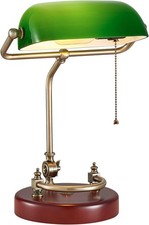 Bankers Lamp, Traditional Green Desk Lamp with Solid Birch Wood Base, Green G