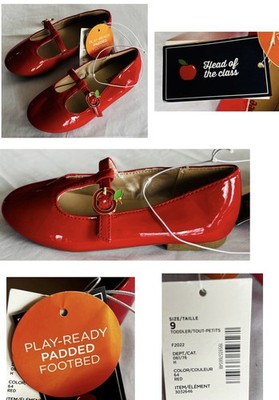 NEW Gymboree Red Toddler Girls Dress Shoes Size 9 Apple Strap Shiny Flat NEW