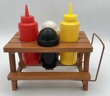 Vintage Picnic Table Condiment Set Salt Pepper Napkins Ketchup Mustard New