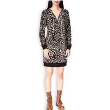 Michael Kors Mini Sheath Dress Cheetah Print Deep V-Neck Chain Accent Medium NWT