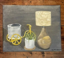 Original Air Plant Still Life Lamp Bike Signed Marielle Machado 8”x10” Canvas 