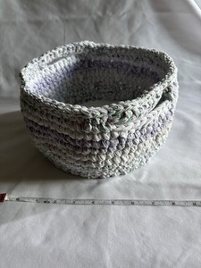 Handmade Basket Crochet With Painted Wooden Base - REDUCED Shipping