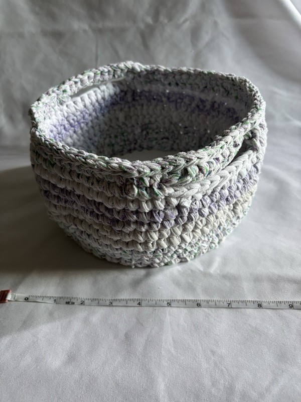 Handmade Basket Crochet With Painted Wooden Base - REDUCED Shipping
