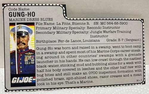 GI Joe ARAH 1987 V2 Gung-Ho Marine Dress Blues File Card Only