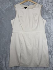 Talbots Dress Womens 20 White Sheath Sleeveless Pleated Stretch Lined Career
