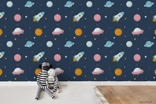 3D Space Rocket Planet Spaceship Mode Wall Murals Wallpaper Murals Wall Sticker