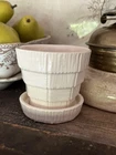 Vintage  McCoy Pottery 3”tall 3.5”wide Basketweave Flower Pot W/Attached Saucer