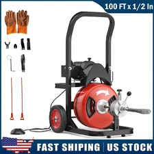 Drain Cleaner Machine 100FT x 1/2 In Auto Feed Electric Sewer Snake w/ 4 Cutters