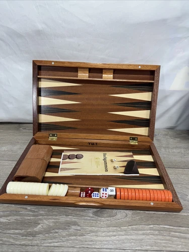 Backgammon Set Wooden Portable 15" x 18.5” Folding Case