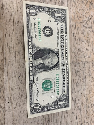 #ad $1 One Dollar Bill Fancy Serial Number Bookend 0666 0666. EXTREMELY COOL $169.96