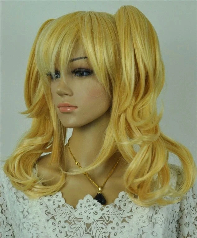 Blonde Wavy Medium Pigtail Ponytail Women Cosplay Party Anime Hair Wig Wigs - Image 2 of 4