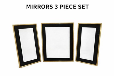 Elegant 3-Piece Black & Gold Framed Wall Mirror Set - 30'' Tall Rectangular, 