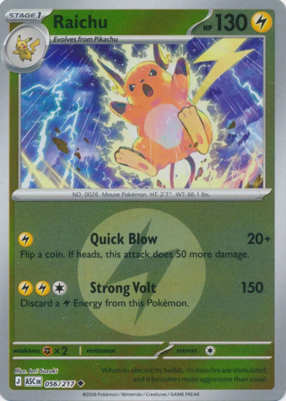 Pokemon Raichu (56/583) Ascended Heroes NM REVERSE HOLO- Energy Symbol Patter
