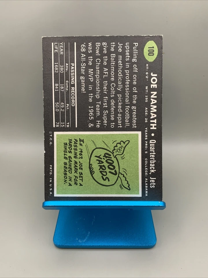 1969 Topps - Joe Namath #100 Jets EX+ Belleza sin pliegues envío gratuito Foto 2 de 4