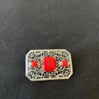 Antique Costume Jewelry Pin, Silver Metal with Red stones. Art Deco Era.