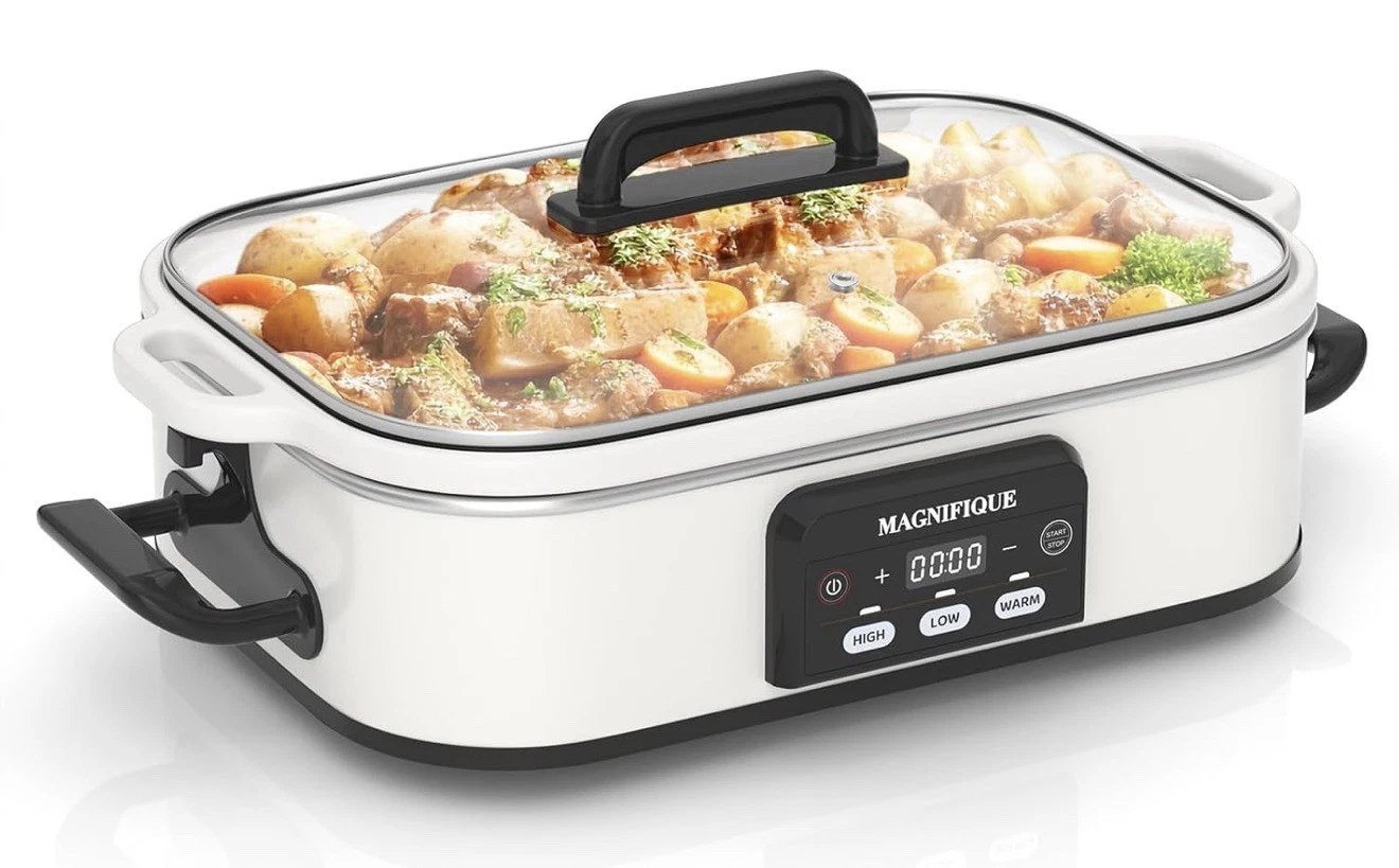 Magnifique 4 Quart Casserole Digital Slow Cooker, Premium Ceramic Bakeware