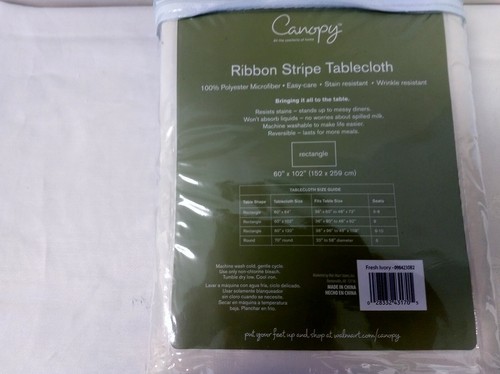 Canopy Tablecloth Stain Resistant Ribbon Stripe 60x102 Rectangular Ivory - Picture 4 of 5