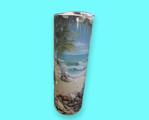 20oz Stainless Steel Beach Seashells Tumbler Double Walled Summer Waves Sand - Imagen 1 de 11