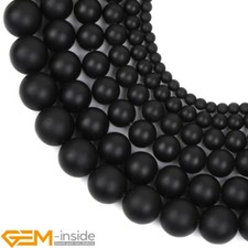 Natural Round Matte Black Brazil Agate Stone Jewellery Making Beads 15" Jewelry