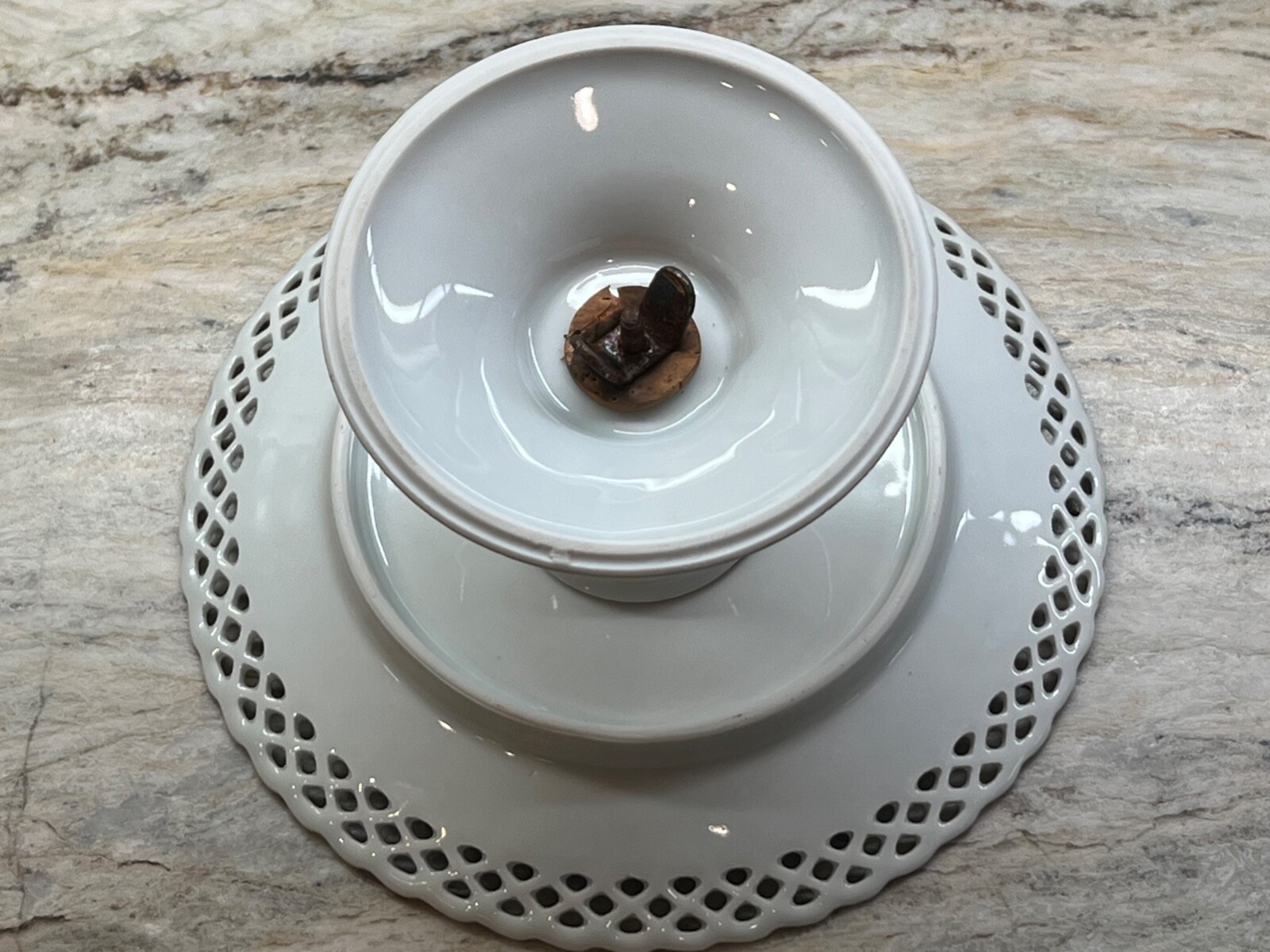 Schumann Porcelain Pierced Pedestal Footed Plate Compote Floral Bavaria Dresden