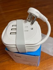 Travel Power Strip 3.7 FT Extension Cord Flat Plug, 2 Outlets 3 USB Ports - New