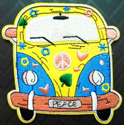 Peace Van Hippie Heart Woodstock Flower Love Bus Patch 100% Embroidery