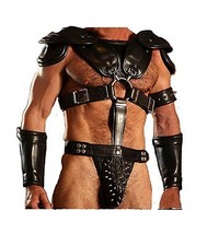 MENS REAL BLACK LEATHER ROMAN GLADIATOR SET UNIFORM STYLE LARP GOTH STEAMPUNK