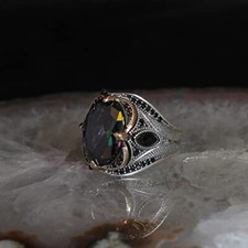 925 Sterling Silver Mens Ring with Mystic Topaz Gem Stone, Handmade Men's Ring