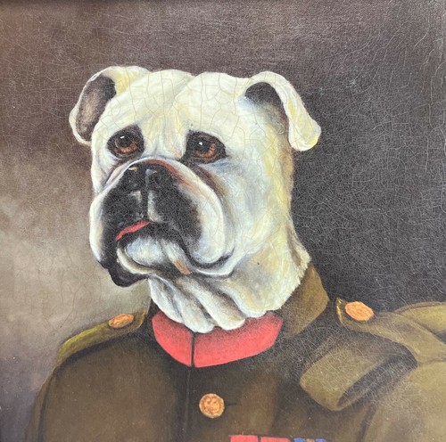 Öl auf Leinwand Gemälde Amphormorpher Stier Hund Soldat, Stil Poncelet - Bild 4 von 5