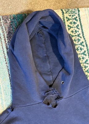 Vintage 1950s 1960s Navy Blue Hoodie Distressed Boxy Cotton