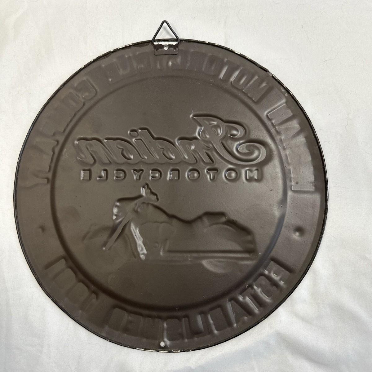 【ヴィンテージ ミラー MADE IN INDIA】 Vintage Unique Metal Indian Motorcycle Sign 12 Inches Round Minor