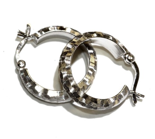 14k white gold fancy finish hoop earrings 2.3g ladies estate vintage antique - Picture 4 of 6