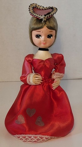 Small Vintage Big Eyed Doll Red Dress Hearts Collectible