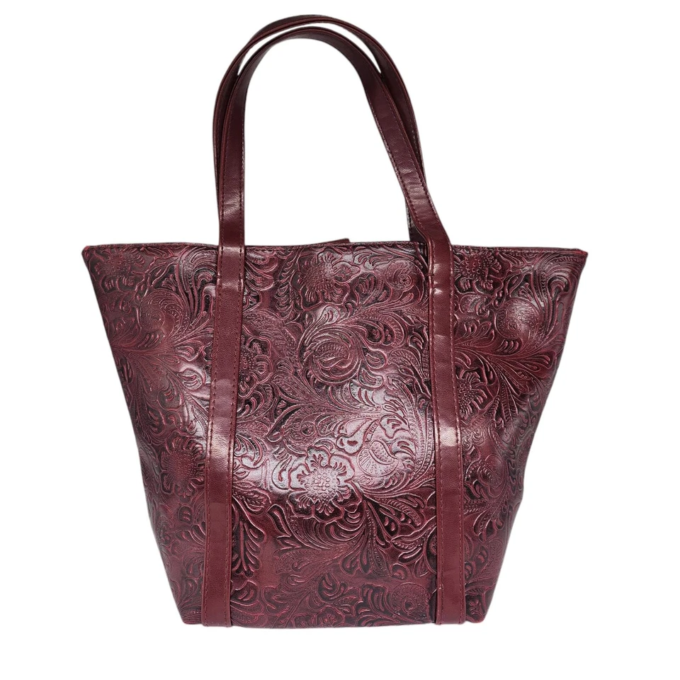 Cartera Victorias Secret Y2k Cubo Borgoña Rojo Cuero Tooled Paisley Floral Foto 2 de 4