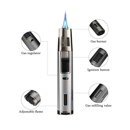 Refillable Butane Torch Lighter Adjustable Cigar Lighter 2 Jet Flame Lighter - Picture 7 of 11