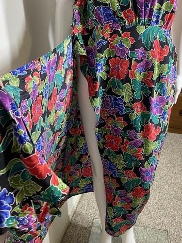 Maggy London By Kenneth Midi Silk Floral Dress 12 80s 90s Wrapped Style - Picture 10 of 17