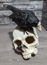 Skull w/Undead Zombie Crow Raven Halloween Decor Prop Skeleton Figurine Death