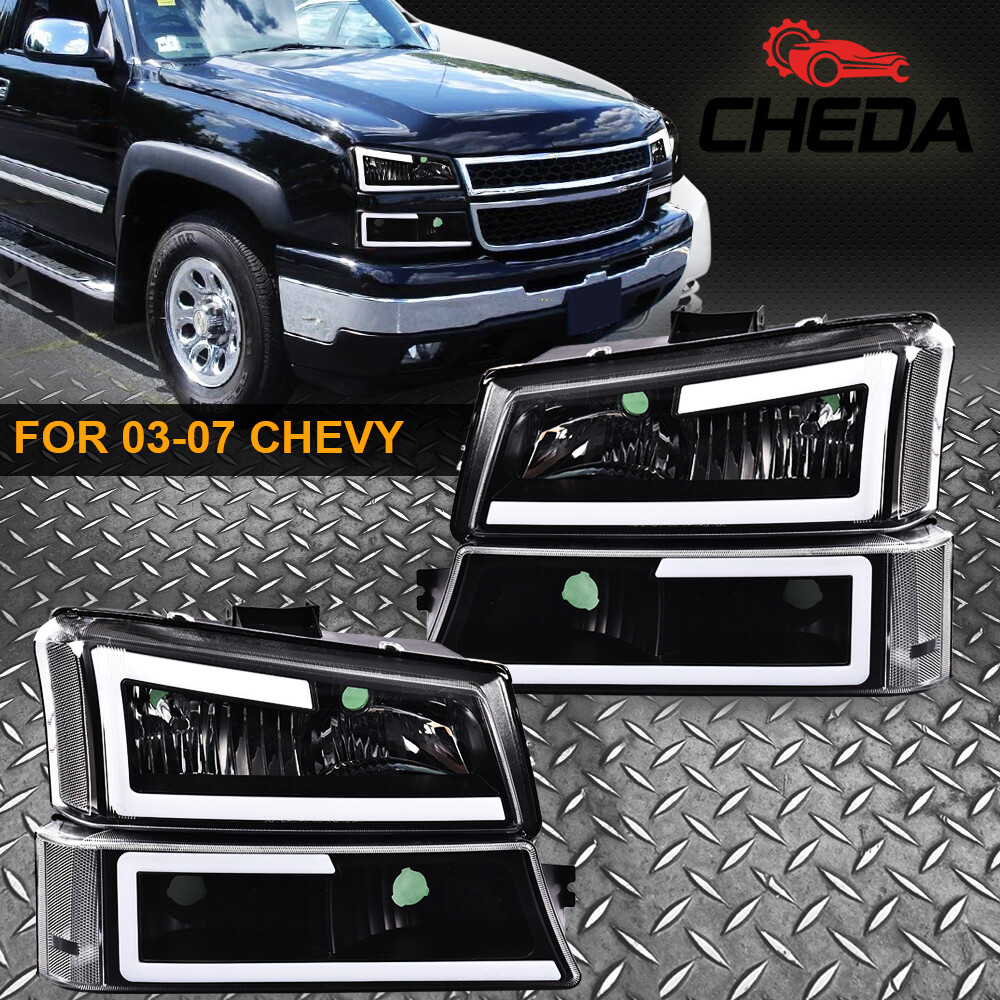 2004 Gmc Sierra Headlights Clear Reflector Black Housing LED DRL - Foto 8