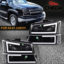 Fit For 2003-2007 Silverado Clear Reflector Black Housing LED DRL Bar Headlights