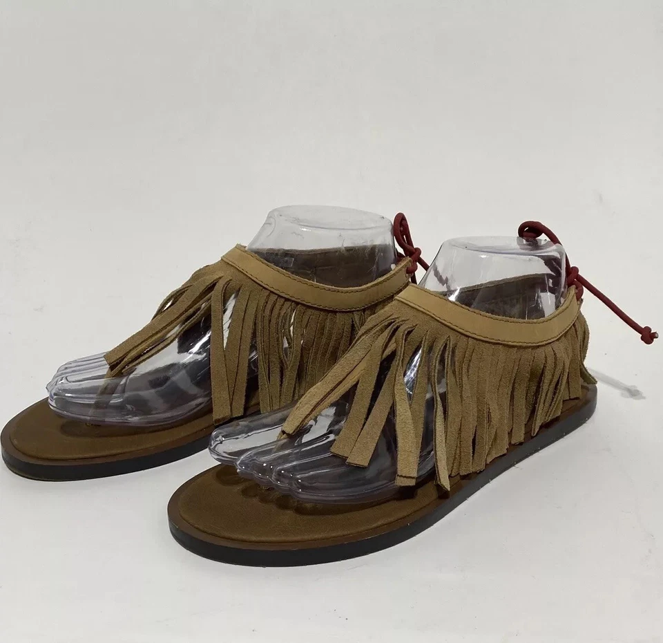 Sandalias Sanuk Yoga Mat Flecos Talla 8 Boho Tabaco Cuero Tostado Zapatos Atado Trasero Foto 3 de 4
