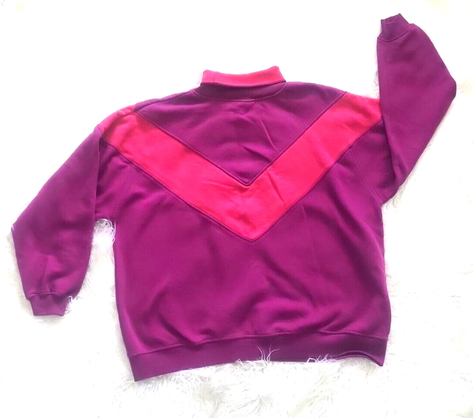 Sudadera De Colección Años 80 Para Mujer XL Mervyns Cheetah Color Block Púrpura Rosa Capucha Cuello Foto 2 de 4