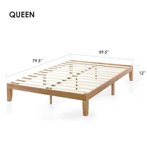Marco de cama de pino Queen Mid Century moderno de madera maciza montaje sin ruido fácil Foto 2 de 4