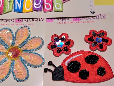 Embroidered Iron-on Design Elements Applique Sequins Beads Patch (Lot of 6)